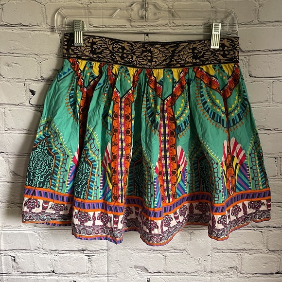 Flying Tomato Boho Multiprint multicolor Elastic Waist Mini Skirt Size M - Picture 3 of 4